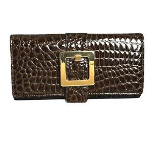 Vintage La Regale brown croc embossed clutch convertible strap gold buckle 80s